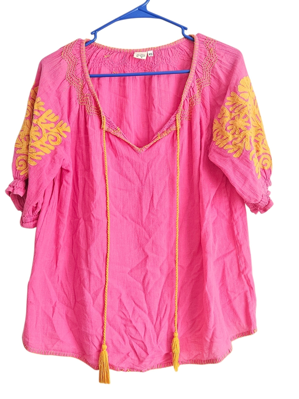 Ivy Jane Pink Peasant Tunic with Yellow Embroidery Size XS